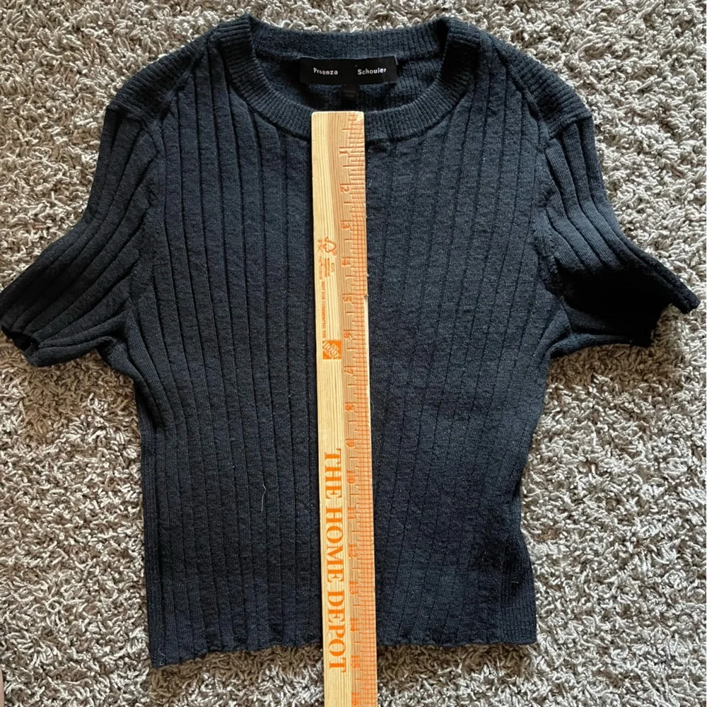 Proenza Schouler Black Wool Ribbed Knit Short Sleeve Sweater XS Cropped Academia